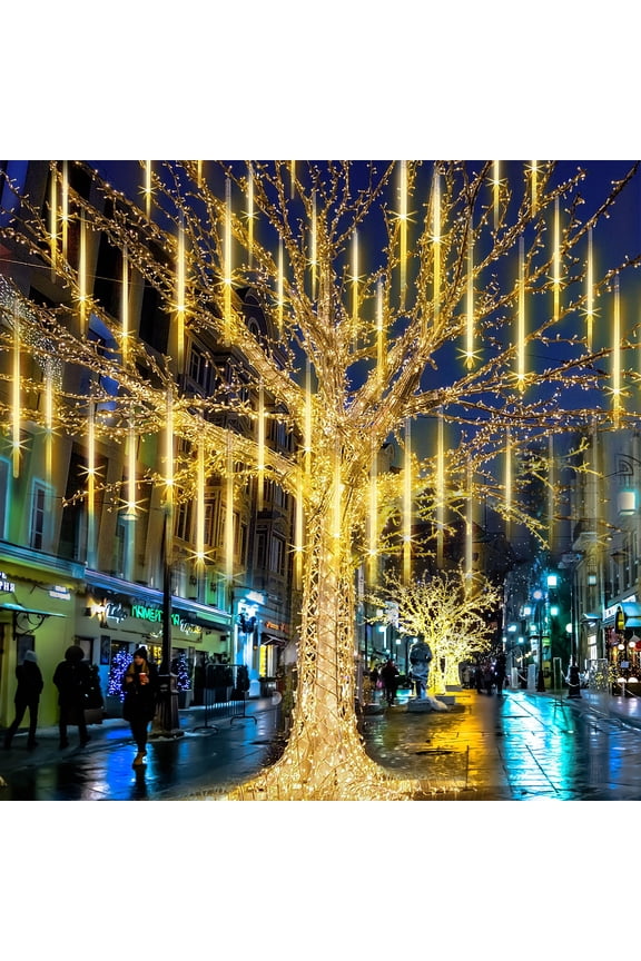 LED Falling Rain Fairy String Lights, 10cm 10 Tube 200 LED Meteor Shower Light, Waterproof Snow Falling Icicle Cascading Lights for Xmas Wedding Party Tree Holiday Decor, Warm White