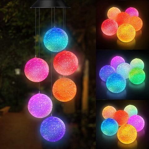 Rirool Solar Crystal Ball Wind Chime, Color Changing LED Outdoor Hanging Light with IP55 Waterproof Solar Panel for Patio Garden Porch Yard Romantic Decor Mothers Day Birthday Gift