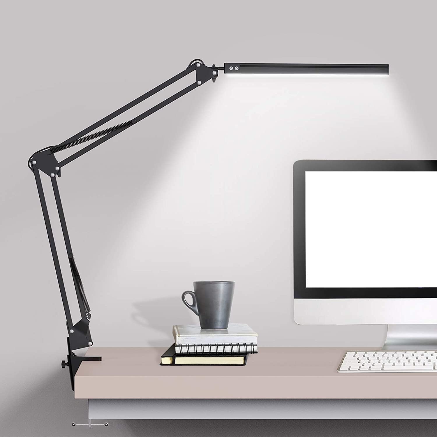Rirool LED Desk Lamp with Clamp - 3 Color Modes (3000K-6000K), 10 Brightness Levels, Memory Function, Eye-Care Light, USB Powered for Office, Study, Drawing, Black