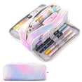 thumbnail image 1 of Rirool Large Capacity Pencil Case, 3 Zipper Compartments Pen Pouch for High School, College, Teachers, Office & Travel Use, Makeup Bag for Teens and Adults, Meteorpink, 1 of 7