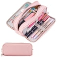 thumbnail image 1 of Rirool Large Capacity Pencil Case, 3 Zipper Compartments Pen Pouch for High School, College, Teachers, Office & Travel Use, Makeup Bag for Teens and Adults, Pink, 1 of 7