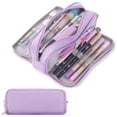 thumbnail image 1 of Rirool Large Capacity Pencil Case, 3 Zipper Compartments Pen Pouch for High School, College, Teachers, Office & Travel Use, Makeup Bag for Teens and Adults, Purple, 1 of 7
