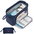 thumbnail image 1 of Rirool Large Capacity Pencil Case, Wide Opening Pencil Pouch with Clear Window, Zipper Pen Bag for School Supplies, Teen Girls Boys, Navy Blue, 1 of 7