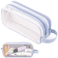 thumbnail image 1 of Rirool Mesh Pencil Case Large Capacity, Clear 2 Compartment Pencil Pouch with Zipper, Big Pen Organizer for School Supplies, Travel Makeup Bag for Girls Teens Adults Blue, 1 of 7