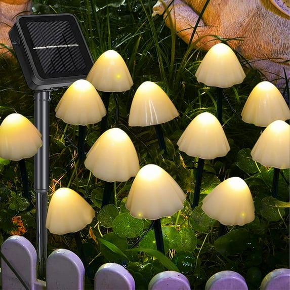 Rirool Mushroom Solar Lights, 12 LED Warm White Solar Garden Lights with 8 Modes, Waterproof Outdoor Pathway Landscape Lights, Solar Powered Yard Patio Decor