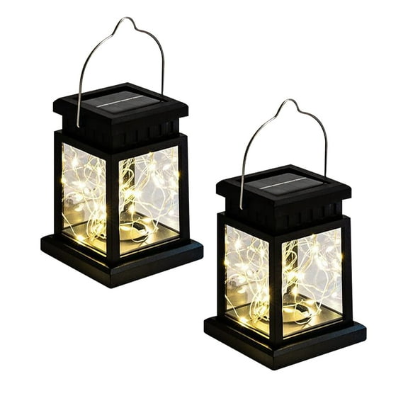 Rirool Outdoor Solar Lanterns, Waterproof Hanging Lights with Retro Design, Warm White LED Fairy Lights for Garden, Patio, Yard, Tabletop Decoration (Pack of 2)