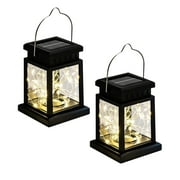 Rirool Outdoor Solar Lanterns, Waterproof Hanging Lights with Retro Design, Warm White LED Fairy Lights for Garden, Patio, Yard, Tabletop Decoration Pack of 2