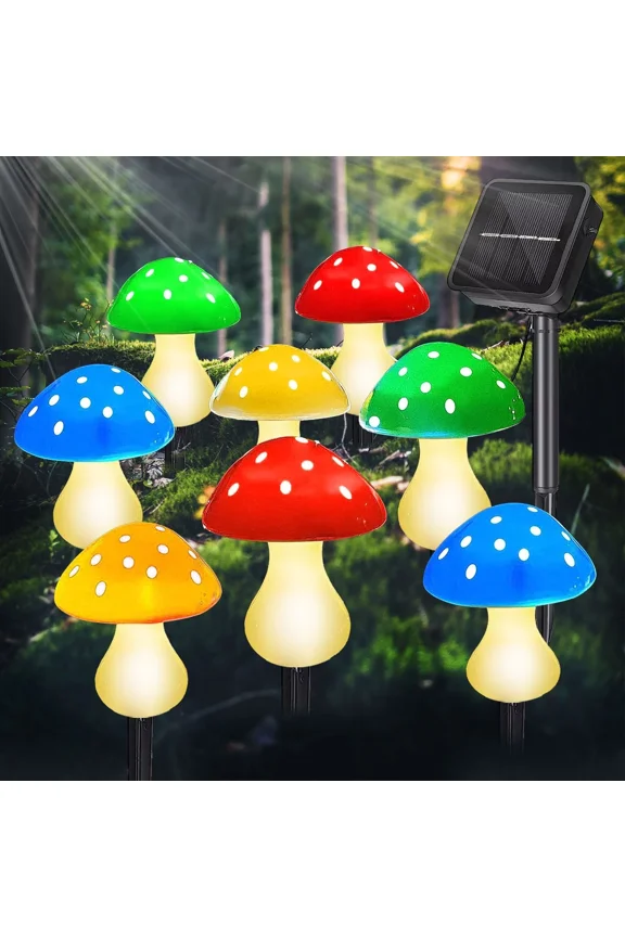8 Pack Solar Mushroom Lights Outdoor, 23ft Multicolor LED Fairy String Lights with 8 Modes, IP65 Waterproof for Garden Patio Yard Decor