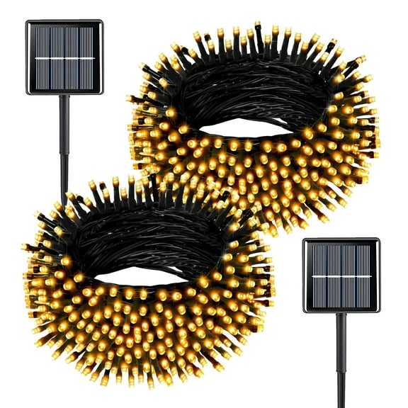 Rirool Outdoor Solar String Lights - 2-Pack 39ft 100 LED Waterproof Solar Christmas Lights with 8 Modes for Garden Patio Party Decorations - Warm White