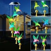 Rirool Outdoor Solar Wind Chimes - Color Changing LED Hummingbird Decor Lights for Garden Yard - Birthday Gift for Mom & Grandma