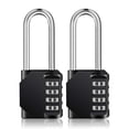 thumbnail image 1 of Rirool Pack of 2 Long Shackle Padlocks, Weatherproof Resettable 4-Digit Combination Locks for School, Gym, Employee Locker, Outdoor Fence, Black, 1 of 8