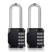 Rirool Pack of 2 Long Shackle Padlocks, Weatherproof Resettable 4-Digit Combination Locks for School, Gym, Employee Locker, Outdoor Fence, Black