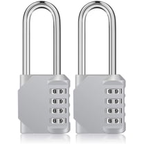 Rirool Pack of 2 Long Shackle Padlocks, Weatherproof Resettable 4-Digit Combination Locks for School, Gym, Employee Locker, Outdoor Fence, Silve