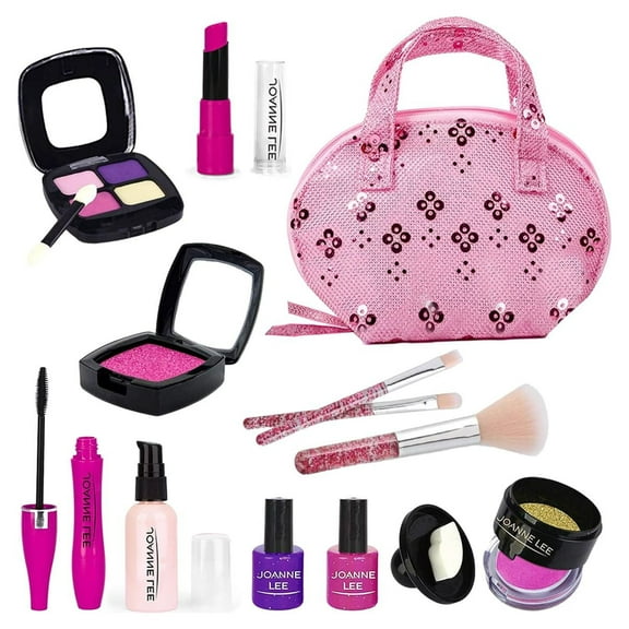 Rirool Play Kit for Girls - Vanity Set with Cosmetic Bag - Pretend Makeup Case for Toddlers and Kids - Pink - Ages 3-8 - (Not Real Makeup)