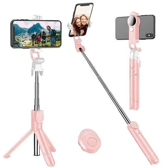Rirool Selfie Stick Tripod with Wireless Remote for iPhone, Samsung Galaxy, and Most Smartphones Pink