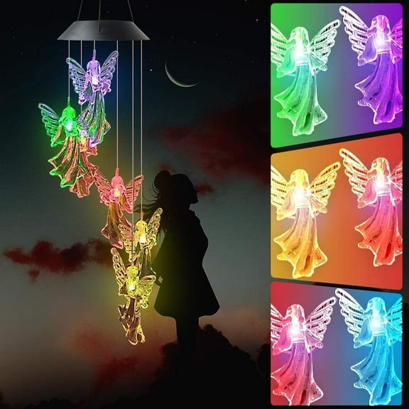 Rirool Solar Angel Wind Chime - Unique Outdoor Gardening Gift for Mom/Wife/Girlfriend - Perfect Birthday/Valentine's Gift for Women - Mother's Day Gift