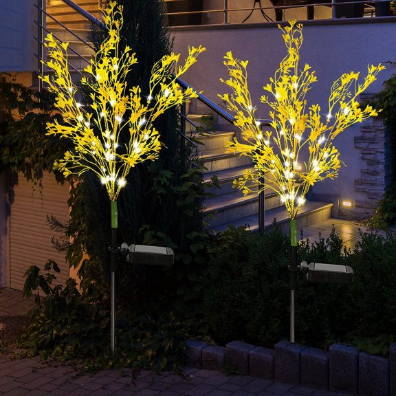 Rirool Solar Canola Flower Garden Lights Outdoor, 2 Pack Waterproof Pathway Dcor