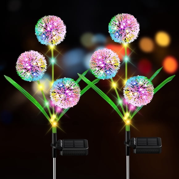 Rirool Solar Dandelion Lights, 2 Pack 36 LED Colorful Outdoor Garden Solar Lights for Yard, Lawn, Pathway, Wedding, and Patio Decoration