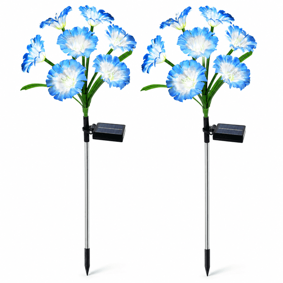 Rirool Solar Flower Lights Outdoor 2 Pack, Blue LED Garden Lights with 8 Lighting Modes, IP65 Waterproof Solar Garden Stake Lights Auto On/Off for Yard Patio Lawn Decoration