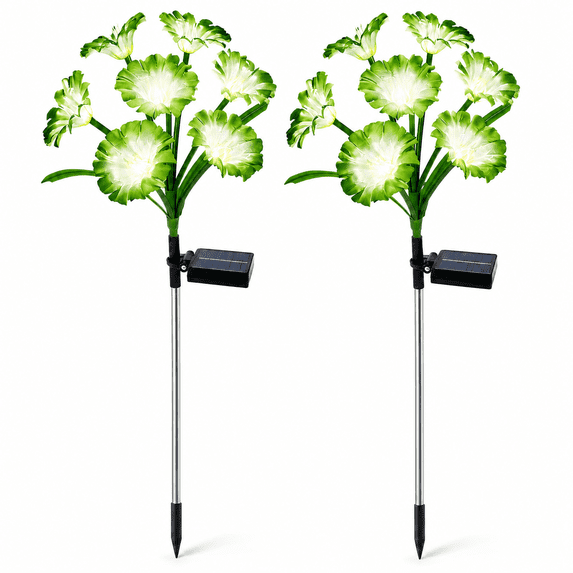 Rirool Solar Flower Lights Outdoor 2 Pack, Green LED Garden Lights with 8 Lighting Modes, IP65 Waterproof Solar Garden Stake Lights Auto On/Off for Yard Patio Lawn Decoration