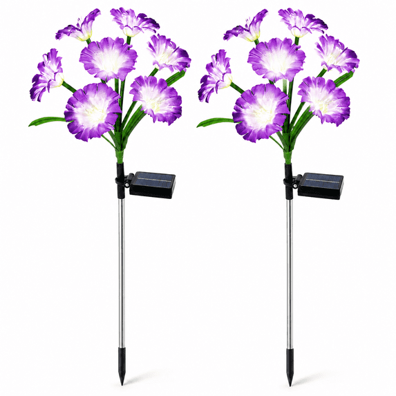 Rirool Solar Flower Lights Outdoor 2 Pack, Purple LED Garden Lights with 8 Lighting Modes, IP65 Waterproof Solar Garden Stake Lights Auto On/Off for Yard Patio Lawn Decoration