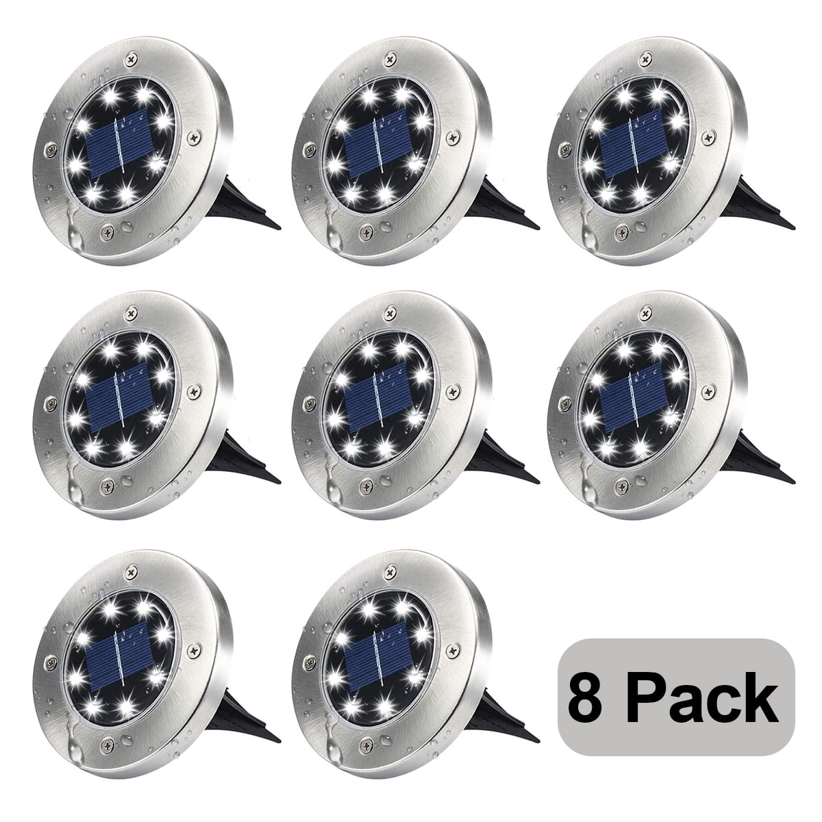 GVIEEVOL Rirool Solar Ground Lights, 8 LED Outdoor Waterproof Garden Pathway Lighting - Cool White 8 Pack