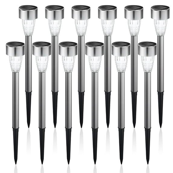 Rirool Solar Pathway Lights Outdoor Waterproof 12 Pack, Solar Powered Garden Stake Lights for Patio Walkway Driveway Yard Lawn Landscape Decor, Cool White