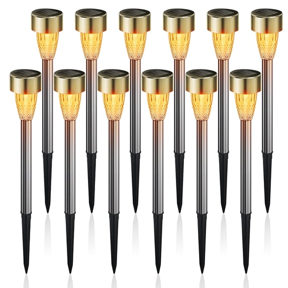 Rirool Solar Pathway Lights Outdoor Waterproof 12 Pack, Solar Powered Garden Stake Lights for Patio Walkway Driveway Yard Lawn Landscape Decor, Warm White