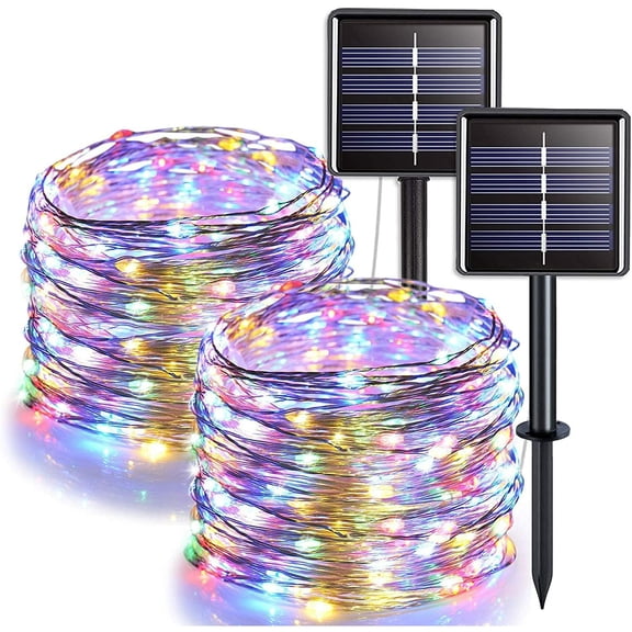 Rirool Solar String Lights - 33ft, 100 LED Copper Wire, 8 Modes Fairy Lights - Waterproof Outdoor Decoration for Garden, Party, Wedding - Multi-color