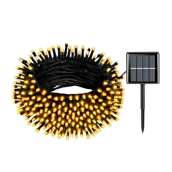 Rirool Solar String Lights - 39ft 100 LED Waterproof Christmas Lights with 8 Modes for Garden Patio Party Decorations - Warm White