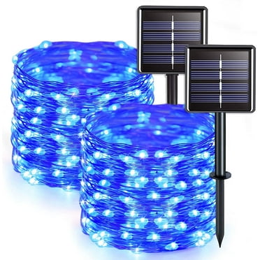 Rirool Solar String Lights Outdoor - 66 Feet, 200 LED 8 Modes Fairy Lights Blue -2Pack