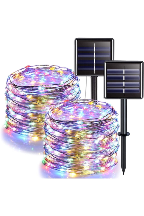 Solar String Lights Outdoor - 66 Feet, 200 LED 8 Modes Fairy Lights Multicolor - 2Pack