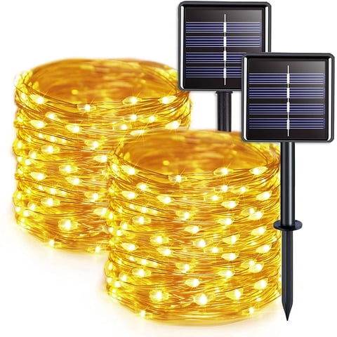 Rirool Solar String Lights Outdoor - 66 Feet, 200 LED 8 Modes Fairy Lights Warm White - 2Pack