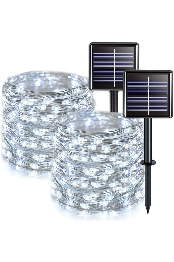 Solar String Lights Outdoor - 66 Feet, 200 LED 8 Modes Fairy Lights White - 2Pack