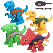 Rirool Take Apart Dinosaur Toys for Kids, 4 Pack STEM Building Set with Electric Drill, Educational Construction Toy Gift for Boys & Girls Ages 3-7