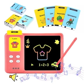Rirool LCD Writing Tablet for Kids 3-6 Years - Toddler Doodle Board with 112 Flash Cards & 224 Words, Educational Drawing Pad, Christmas/Birthday Gift (Pink)
