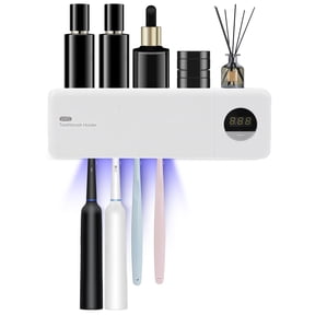 Rirool Wall Mounted UV Toothbrush Holder with Drying, 4 Slots, USB Rechargeable LED Display Bathroom Organizer, White