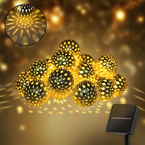 Rirool Warm White Metal Globe Solar String Lights, 16.4ft Waterproof 20LED Fairy Lights for Patio Garden Party Xmas Tree