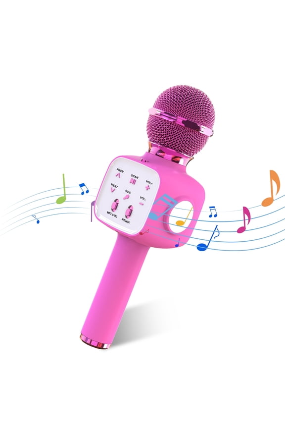 Wireless Karaoke Microphone with LED Lights - Portable Handheld Mic Speaker for Kids & Adults, Bluetooth Speaker, Recording Function, red