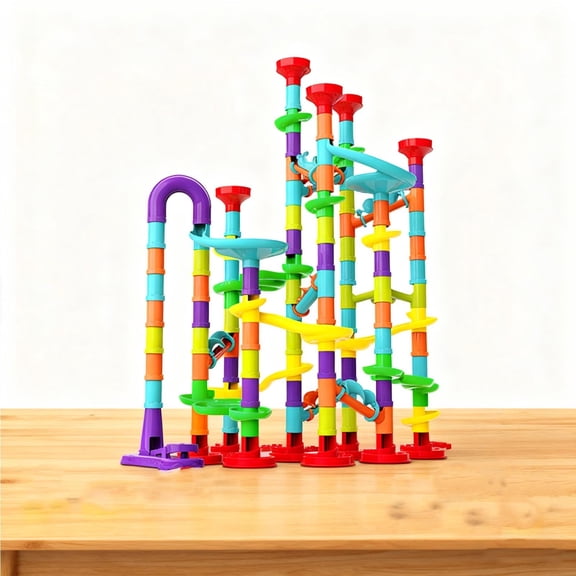 Rirozkan 142 Pcs Marble Run Building Set, Catapult Track Ball Slide Blocks, DIY Maze Assembly for Creative Hands-On Fun and Family Game Time