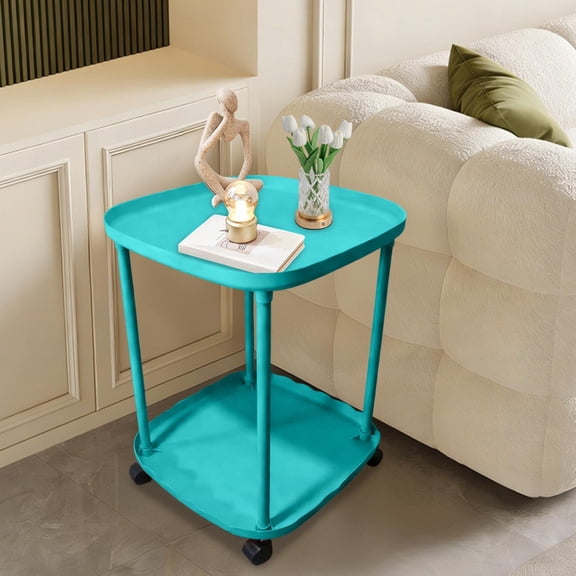 Rirozkan 2 Tier Side Table, Rolling Bedside Table, Storage End Table, Personalized Plastic Nightstand, for Living Room, Bedroom, and Small Spaces