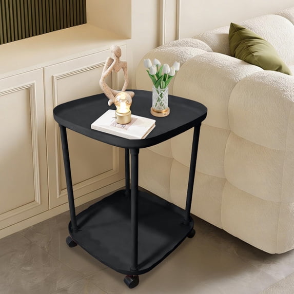Rirozkan 2 Tier Side Table, Rolling Bedside Table, Storage End Table, Personalized Plastic Nightstand, for Living Room, Bedroom, and Small Spaces
