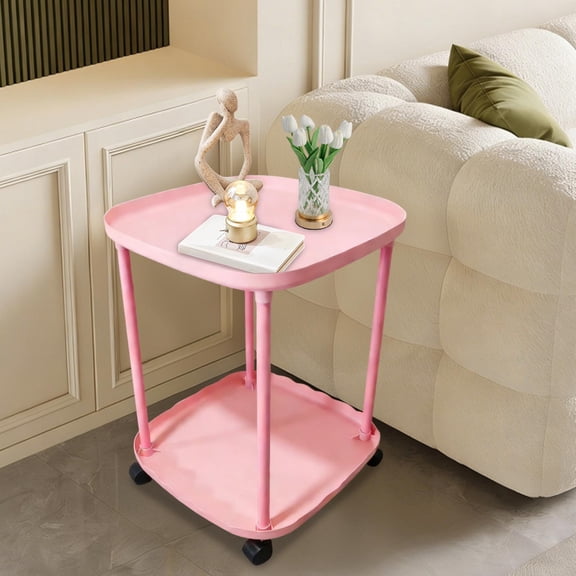 Rirozkan 2 Tier Side Table, Rolling Bedside Table, Storage End Table, Personalized Plastic Nightstand, for Living Room, Bedroom, and Small Spaces