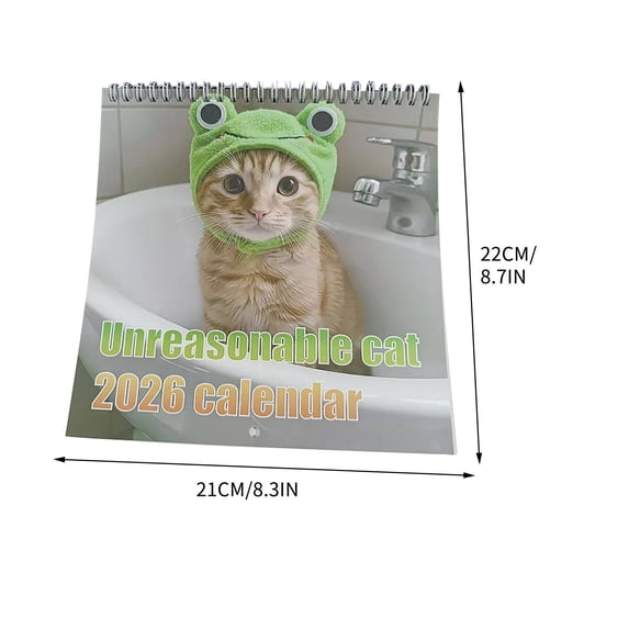Rirozkan 2026 Cats Calendar, Whimsical Feline Wall Calendar with Hats, Cute Cat Theme Large Grid Planner, Funny Monthly Cat Pictures, for Office and Home Wall Decor