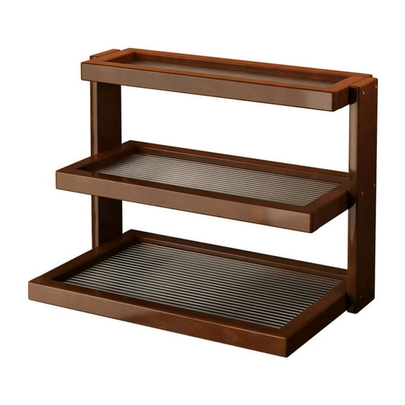 Rirozkan 3-Tier Bamboo and Acrylic Desktop Organizer, Wooden Tea Set Display Stand, Coffee Mug Holder Rack for Kitchen Counter Dining Table and Living Room, Brown