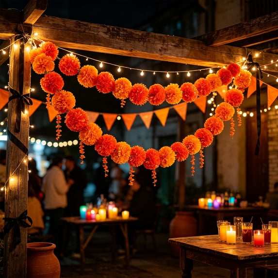 Rirozkan Artificial Marigold Flower Garland, 59.06 Inch Hanging Floral for Party, Home, Mantel, Indoor Outdoor