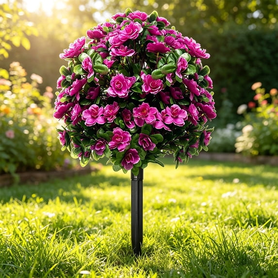 Rirozkan Artificial Rhododendron Tree, Outdoor UV Resistant Faux Flower Stake, Decorative Silk Bush for Garden Landscaping