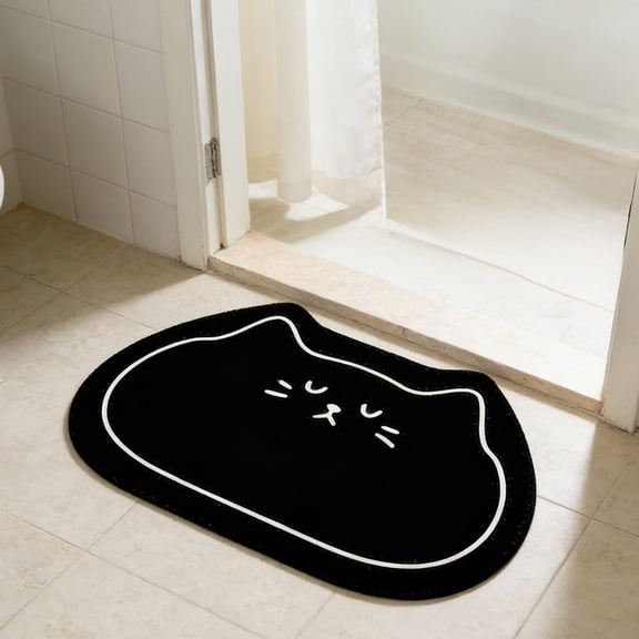 Rirozkan Bath Mat, Cute Cat Diatomaceous Earth Mat, 16x24 Inch Non-Slip Fast Drying Mat, Absorbent Stone Mat for Bathroom Floor and Kitchen Sink, Easy to Clean Floor Mat, Black
