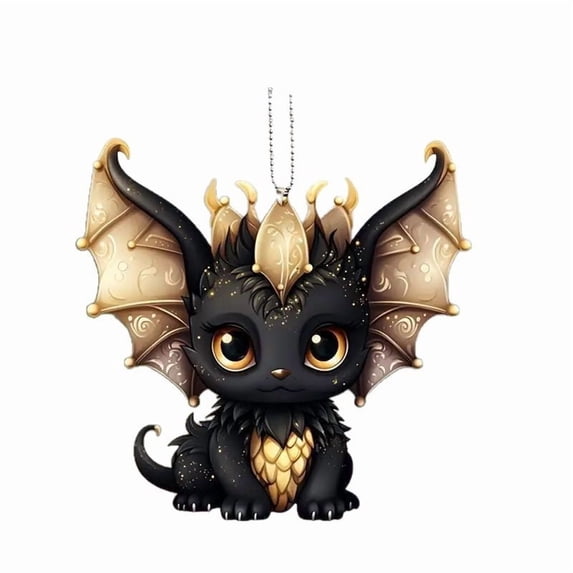 Rirozkan Black Dragon Car Ornament, Acrylic Rearview Mirror Pendant, Cute Fantasy Creature Hanging Charm, Decorative Accessory for Car Interior and Home Decor, Black