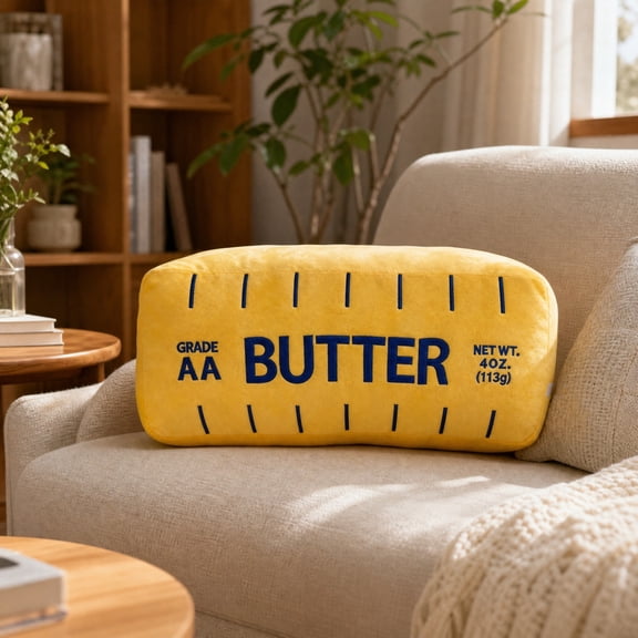 Rirozkan Butter Stick Throw Pillow, Realistic Dairy Shaped Stuffed Cushion, Cute Food Themed Lumbar Pillow for Sofa, Bed, Couch, Kitchen